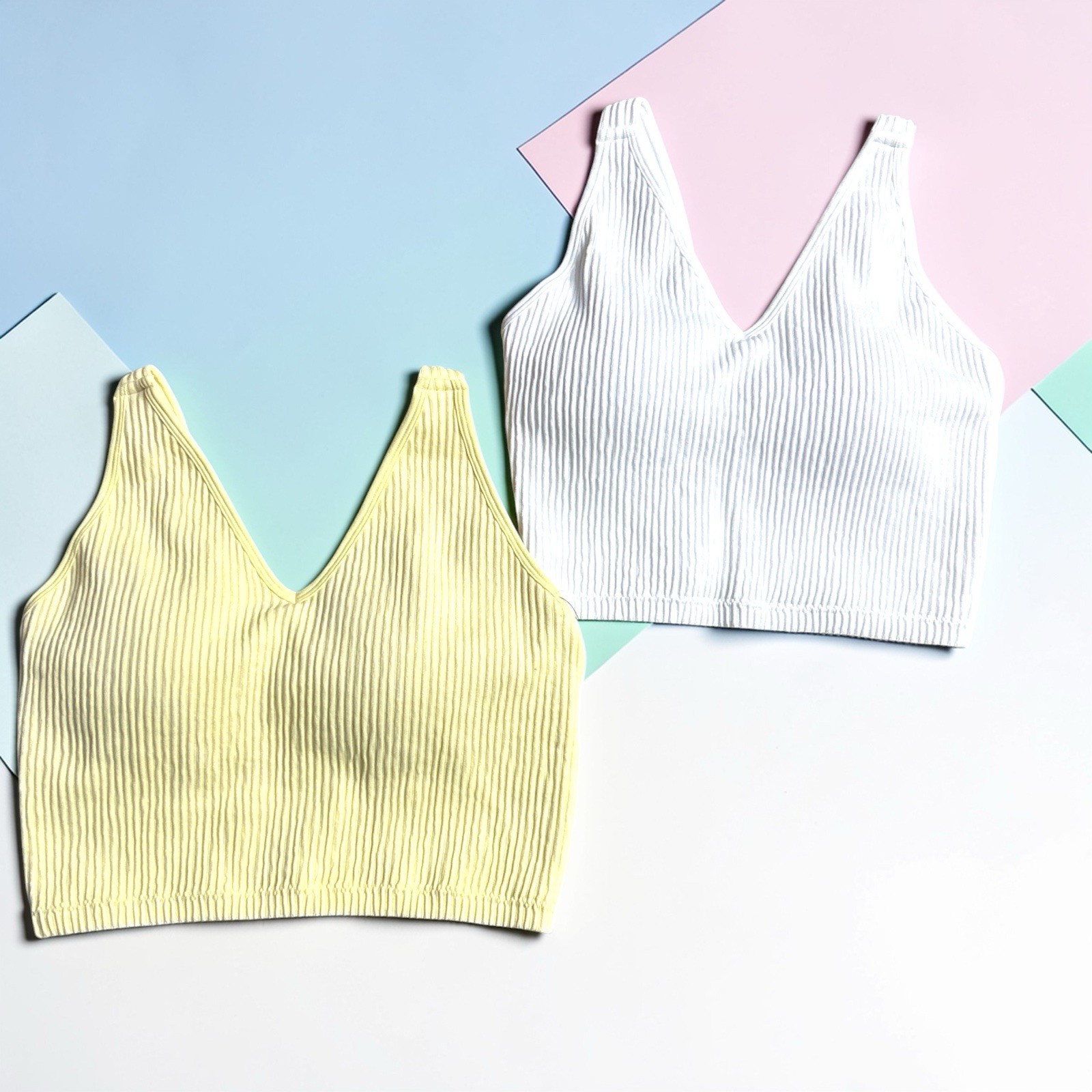 90 Degree By Reflex~Daffodil & White LARGE Stone Wash Alamo Bra~GREAT FIT!