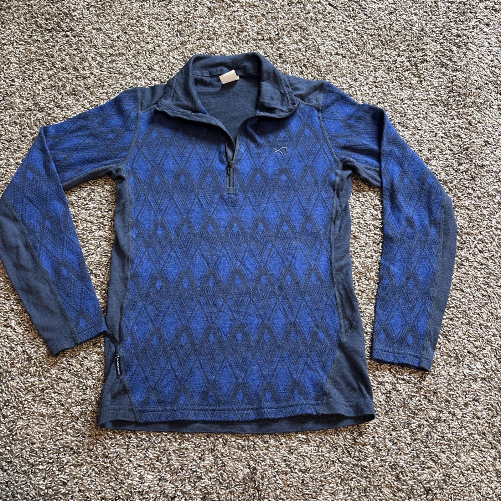 Kari Traa Base Layer Top M Women Quarter Zip Blue Wool Outdoors Activewear Hike
