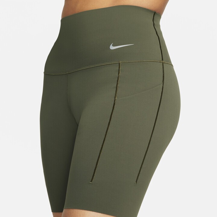 NIKE UNIVERSA WOMEN TRAINING MEDIUM SUPPORT HIGH RISE 8” SHORTS GREEN#DQ5994-NWT