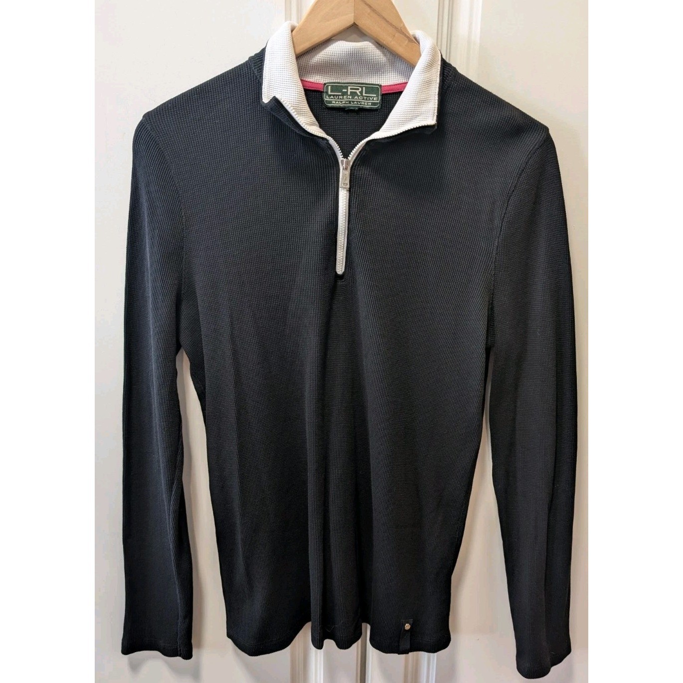 LRL Lauren Active Women’s Black 1/4 Zip Pullover Top Waffle Knit Shirt Athletic