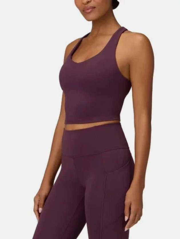 Fabletics Women’s Anywhere Cropped Built-In Tank Bra, Dark Red, Size XL