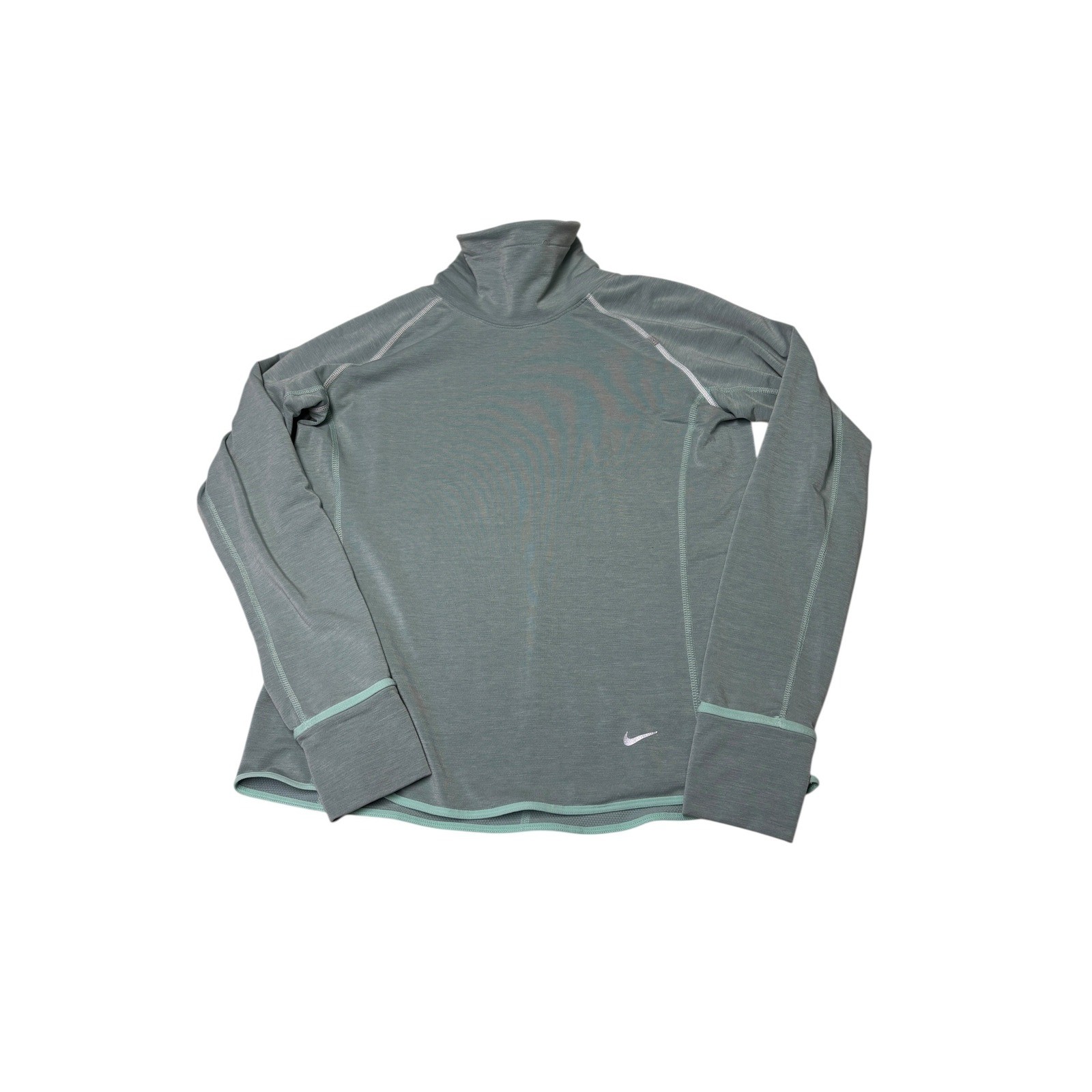 Nike Running Dri-FIT Sage Green Funnel Neck Long Sleeve Top Thumbholes Womens M