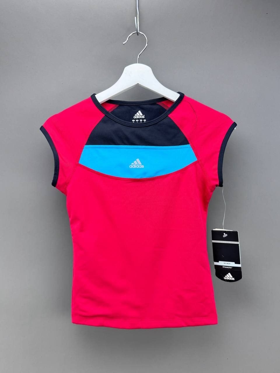 adidas Womens Red Climalite Color Block Cap Sleeve Pullover Crewneck Shirt Sz S