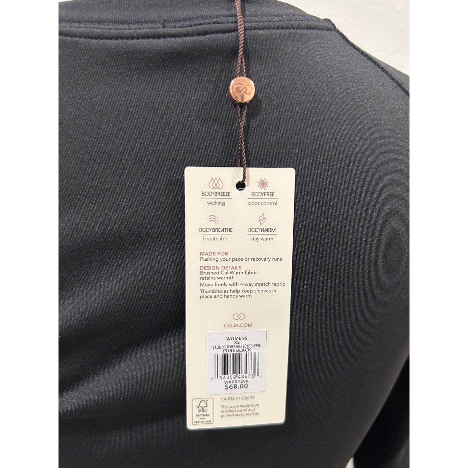 CALIA Performance Cold Weather Long Sleeve Top Tee Pure Black Womens XS NWT