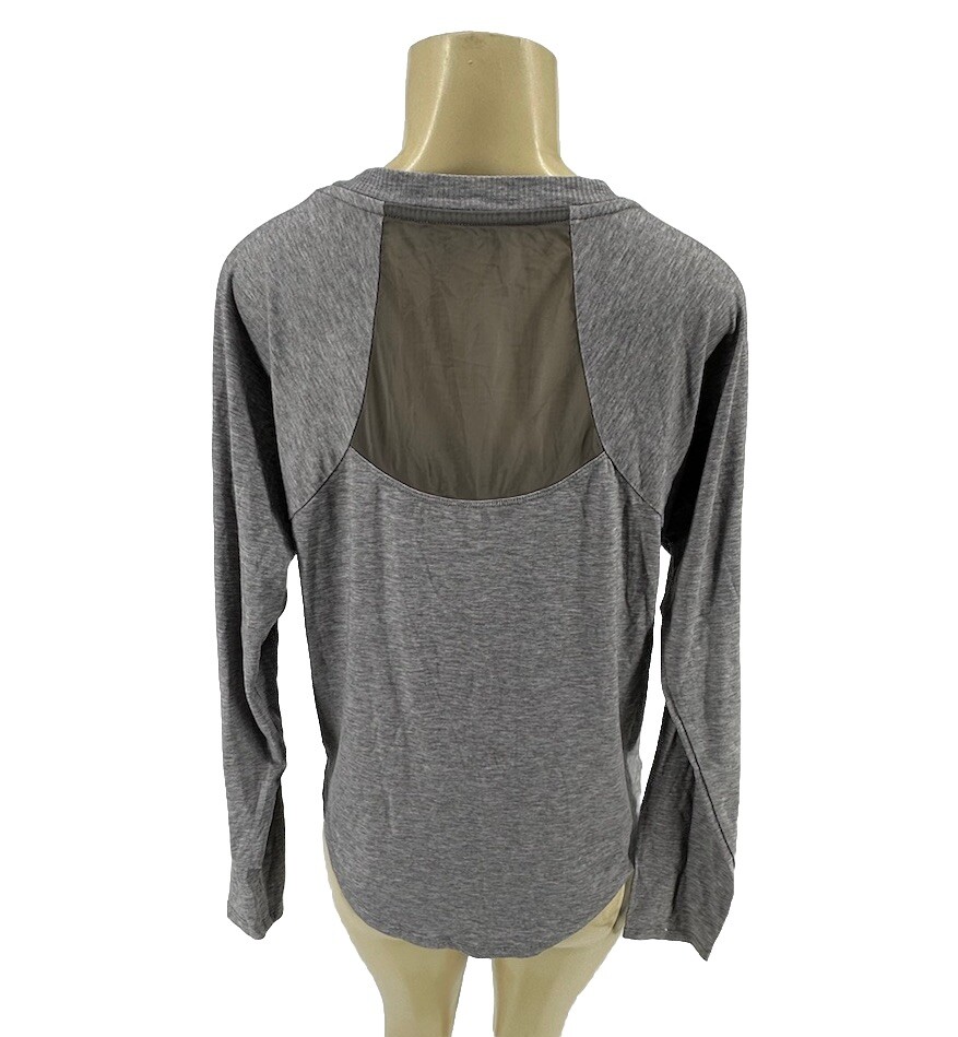 Athleta Small Solid Gray Topanga Long Sleeve Top T-Shirt Mesh Back 44-28