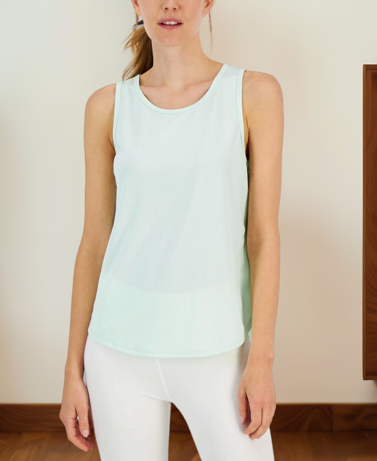 Id Ideology Womens Birdseye Mesh Scoop Neckline Tank Top Buttermint Size XL NWT