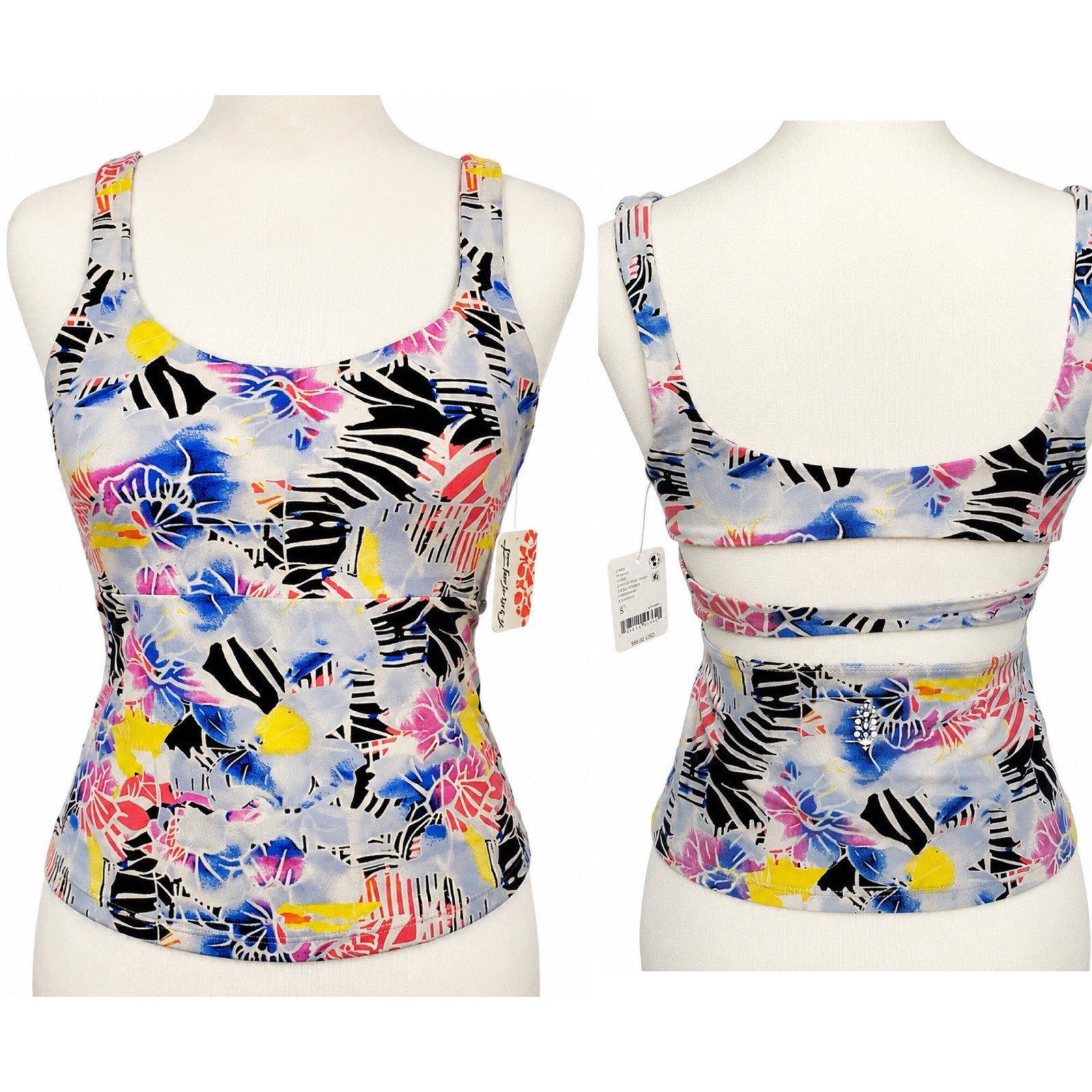 FP Movement Never Better Yoga Tank Floral Open Back Built In Bra Workout Small