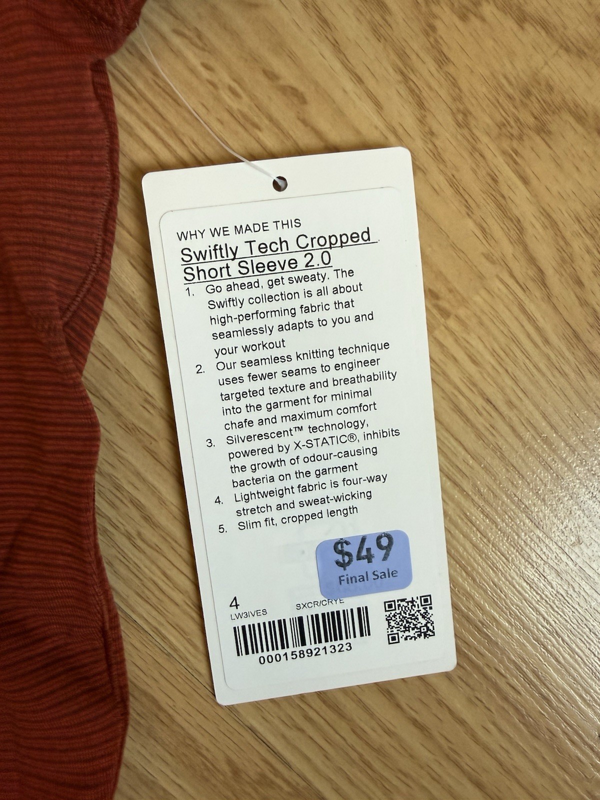 lululemon Swiftly Tech Cropped Short Sleeve 2.0 Crew Seamless Red Size 4