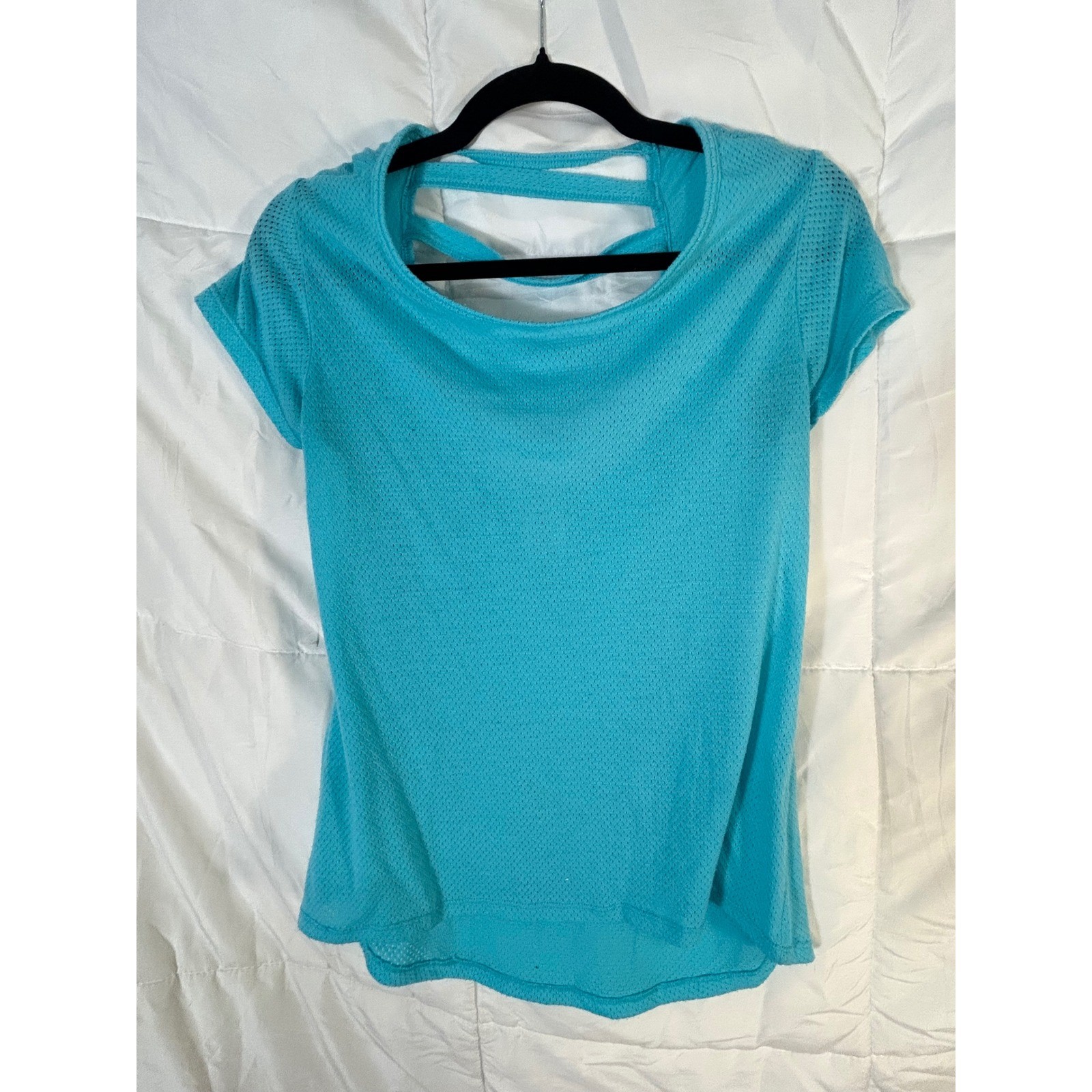 Athletic Works Turquoise Blue Criss Cross Back T-Shirt Top S Small