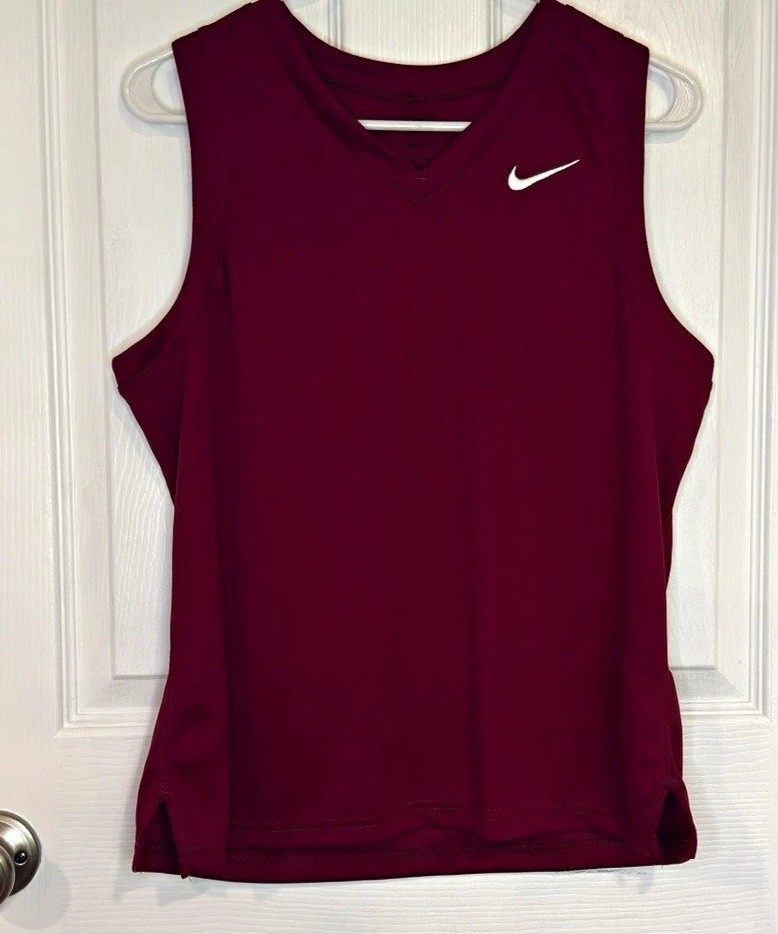Nike Dri-FIT Women’s Breathable Running Tank Top Burgundy V-Neck Sleeveless L