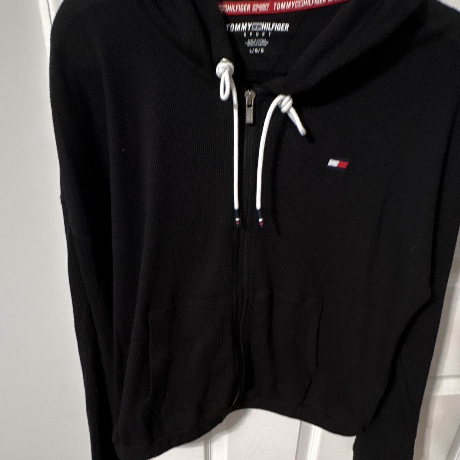 Tommy Hilfiger Sport Women’s Black Fleece Full Zip Hoodie w/ Hood Pockets Size L
