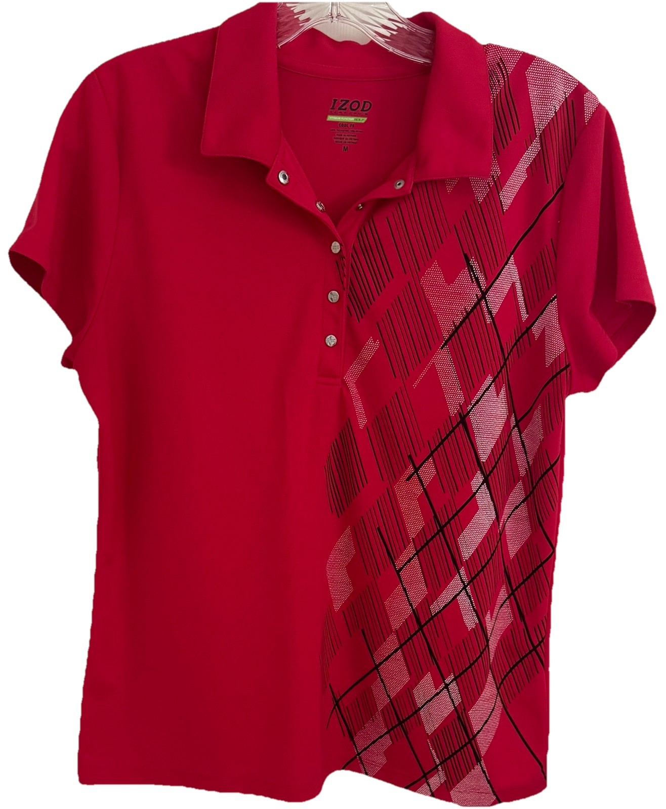 IZOD PERFORM XTREME FUNCTION GOLF COOL-FX Dark Pink Polo Shirt Snap Front (M)