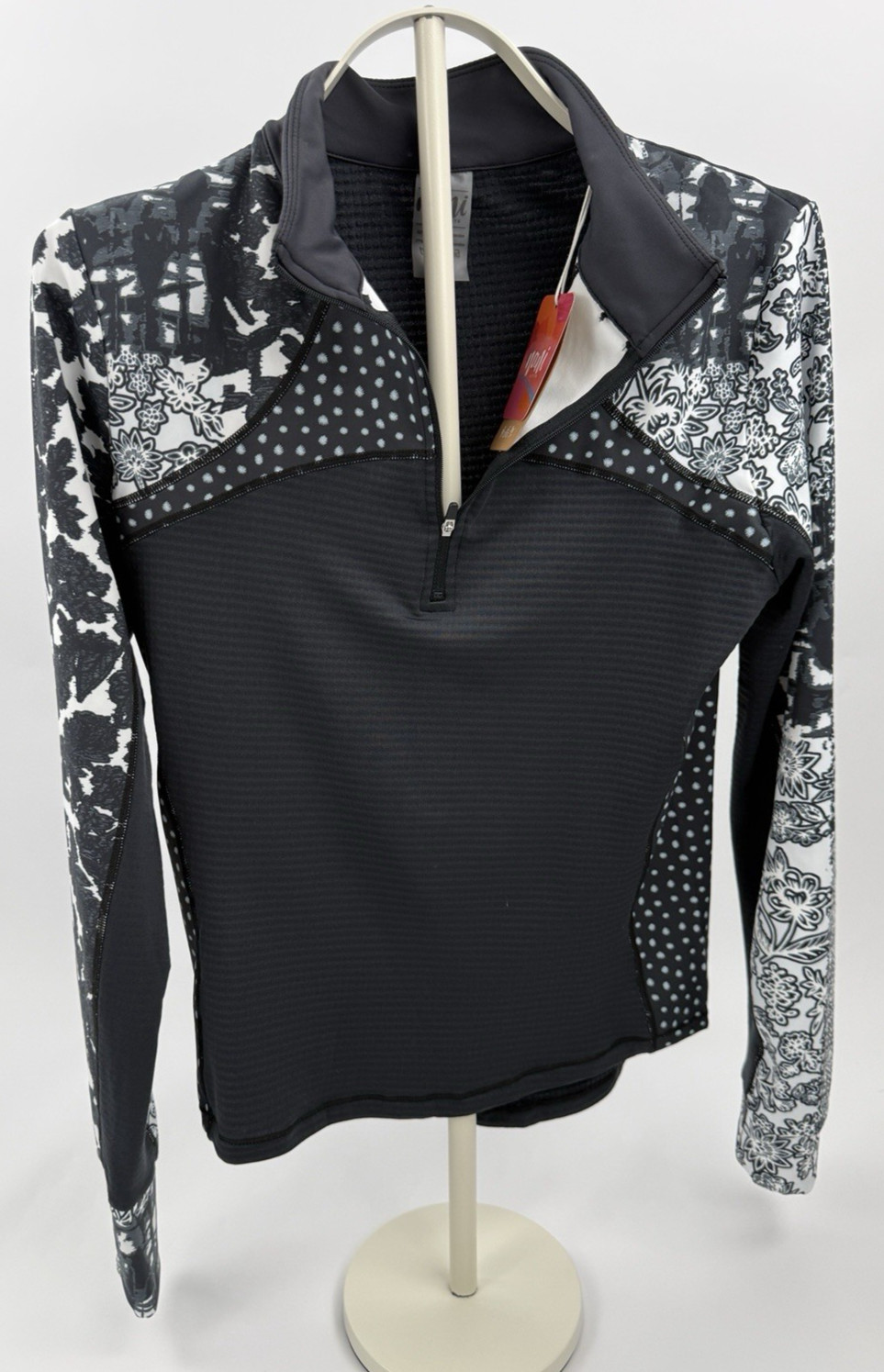 Nani Active Womens Large Base Layer 1/4 Zip Thermal Pullover Black Floral NWT