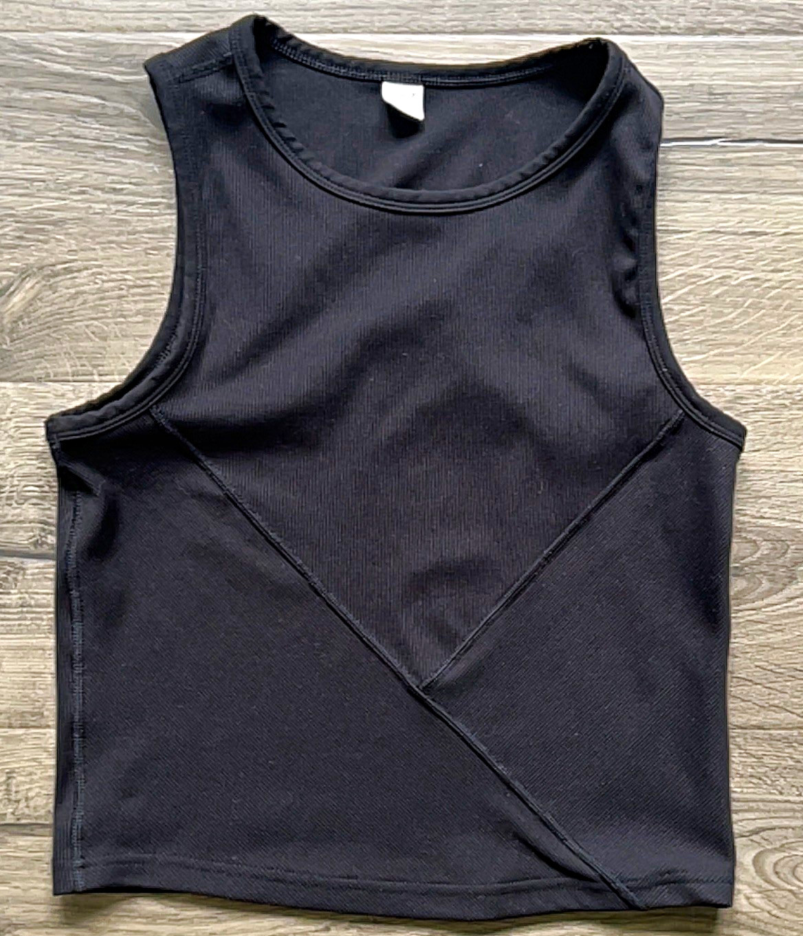 Old Navy Active Black Ribbed Cropped Tank Top Round Neck Stretch Women’s M