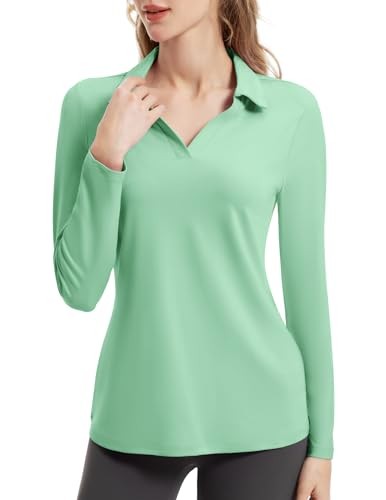 NECK MINT GREEN M – FKEEP WOMEN TENNIS GOLF SHIRT LONG SLEEVED TOP ACTIVEWEAR V