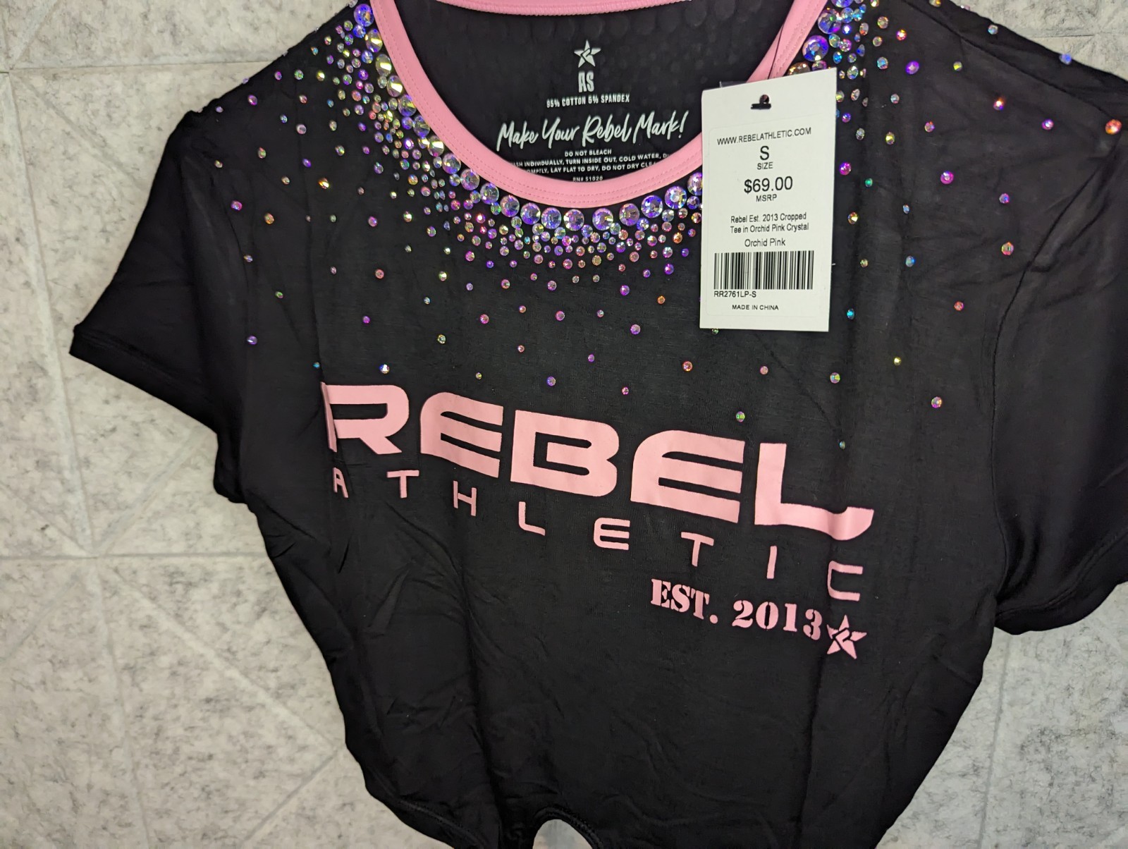Adult S Rebel Athletic New Est. 2013 Cropped Tee in Orchid Pink Crystal