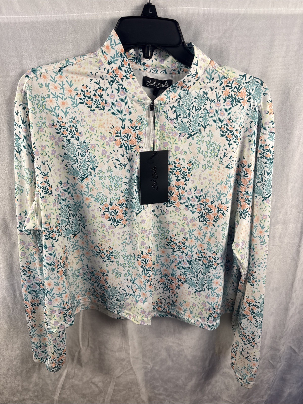 Bad Birdie 1/4 Zip Long Sleeve UV “spring has Sprung” Size Small Retail $88