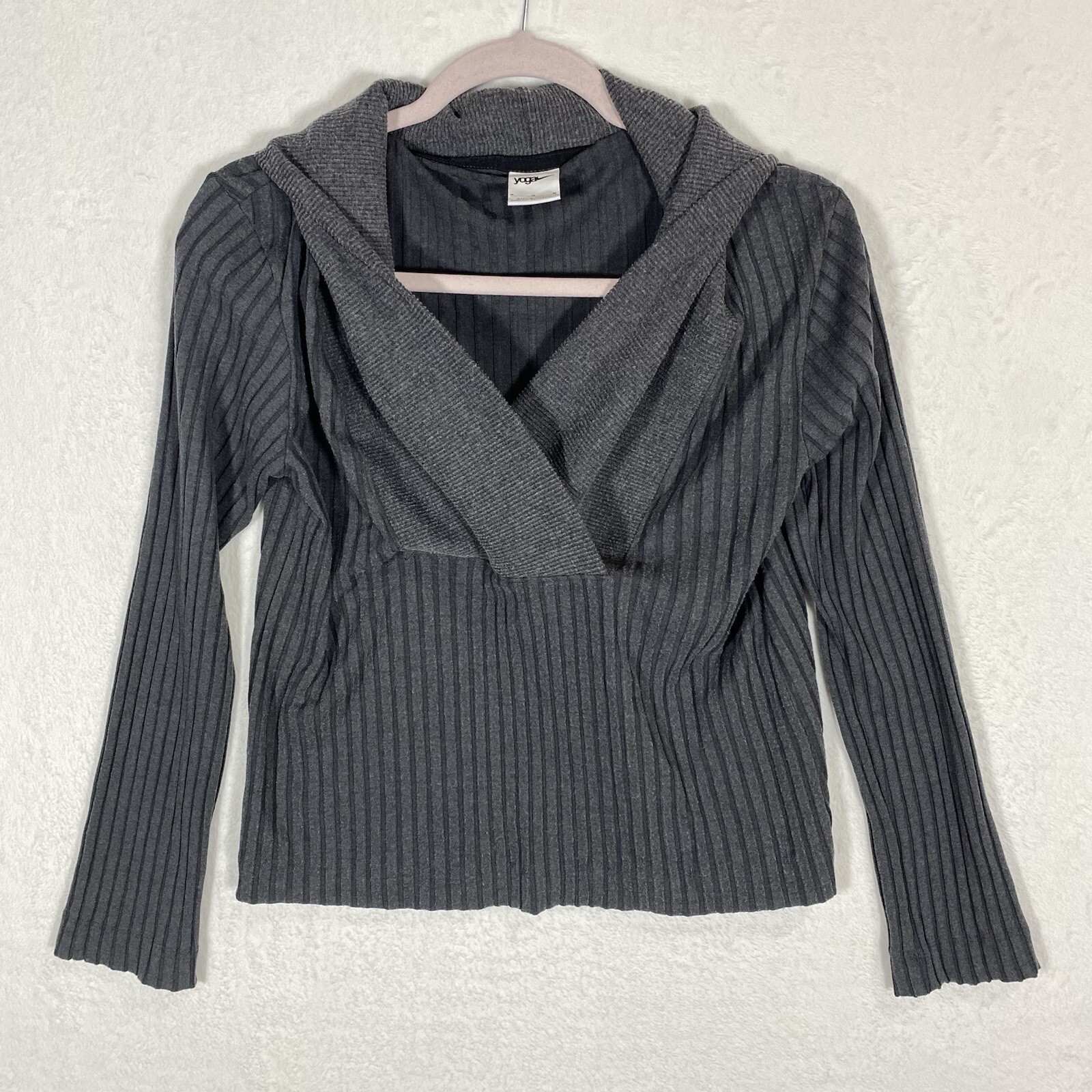 NIKE Yoga Luxe Ribbed Wrap Top Heather Charcoal Gray Long Sleeve Dri-FIT Women M
