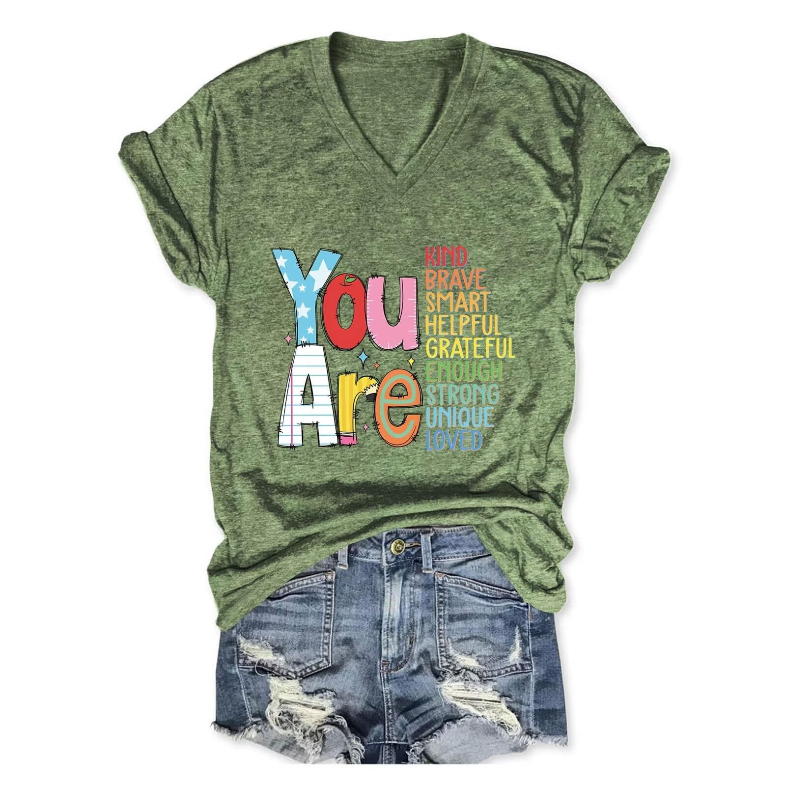 Teacher Shirts Women Be Kind V Neck T Shirt Back to School Tee Inspirational …