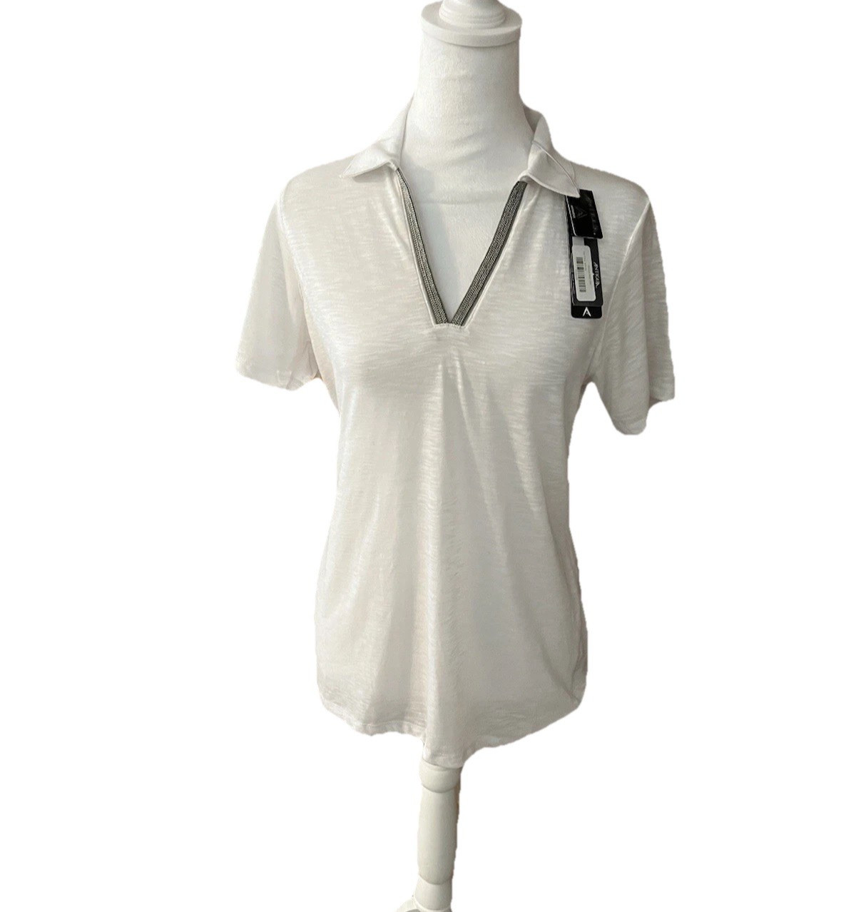 NWT Antigua Womens Golf Polo Shirt Med White Tan Desert Dry Short Sleeve