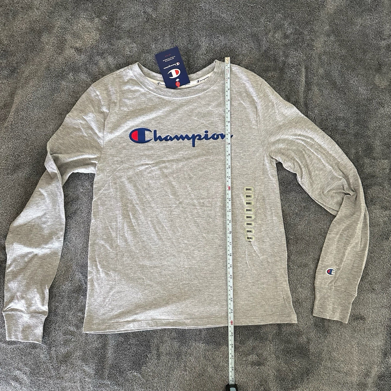 Champion Womens Gray Classic Jersey Script Logo T-Shirt Brand New