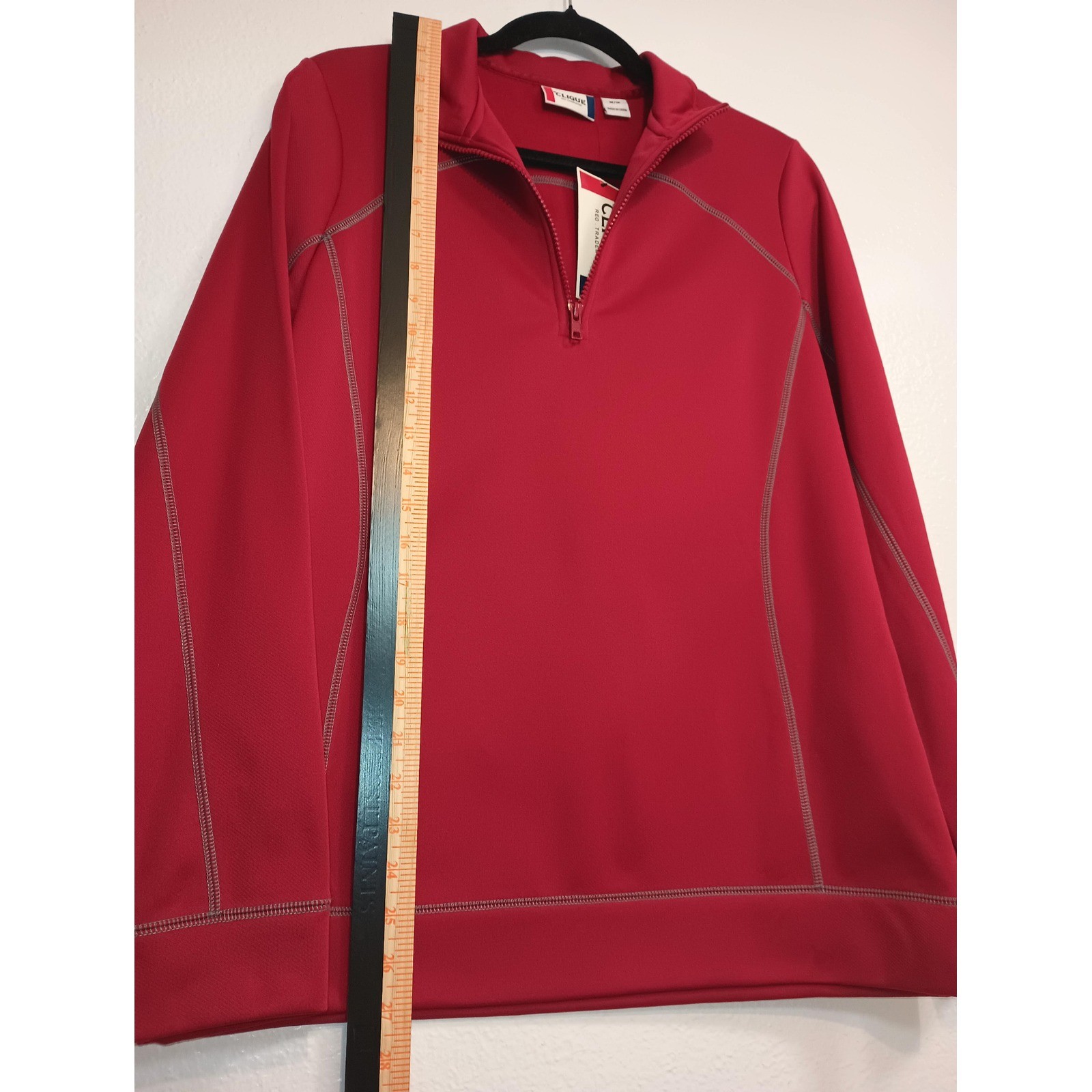 Clique Womens Red Quarter Zip Pullover Active Mock Neck Contrast Stitch Size M