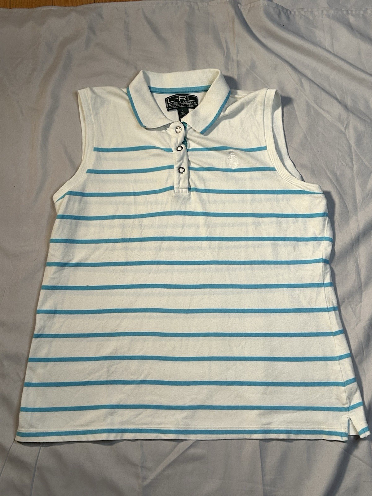 LRL Lauren Active Ralph Lauren Women’s L Sleeveless Striped Stretch Knit Polo