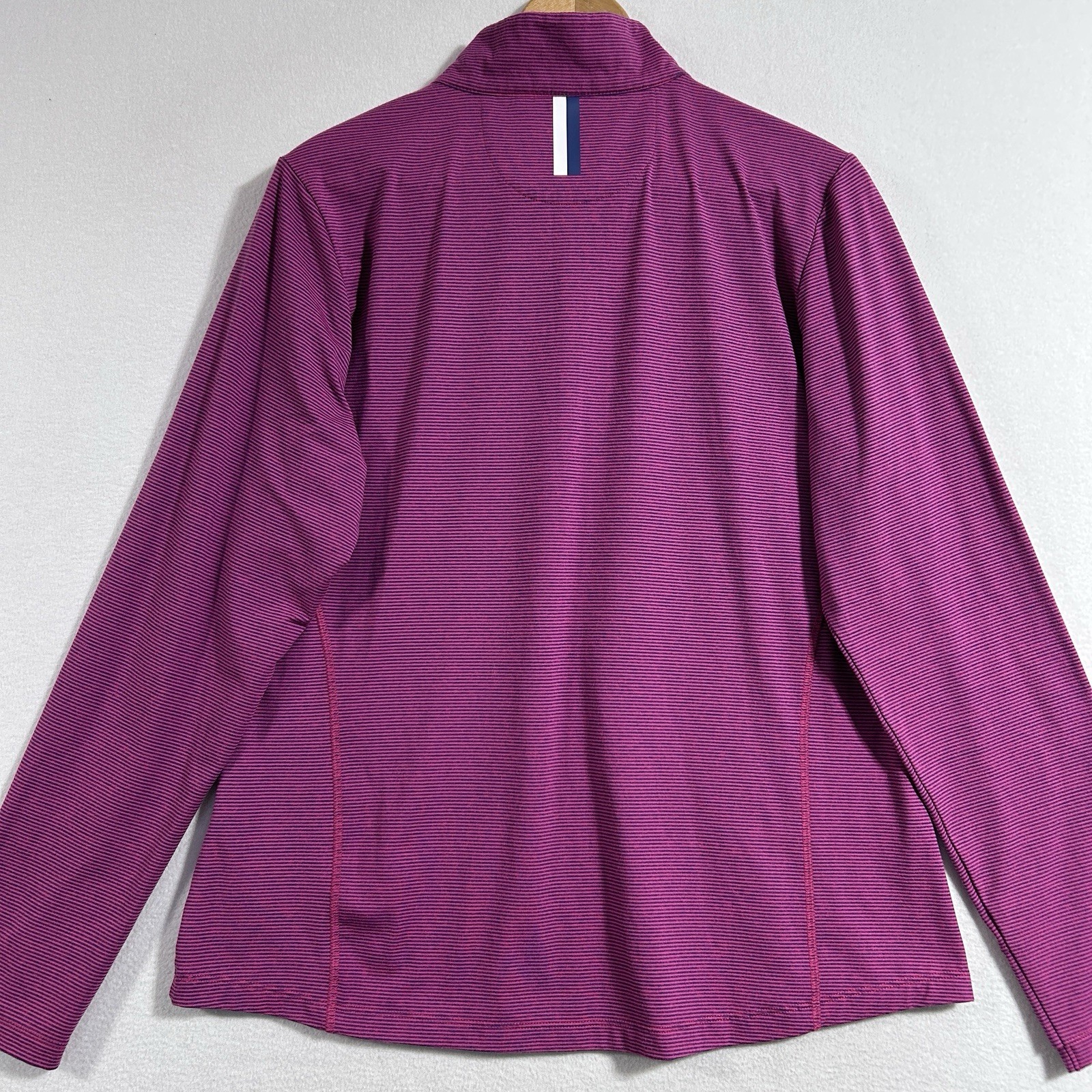 Rhoback Pullover Womens Large Blue Pink Stripe 1/4 Zip Performance Golf Stretch