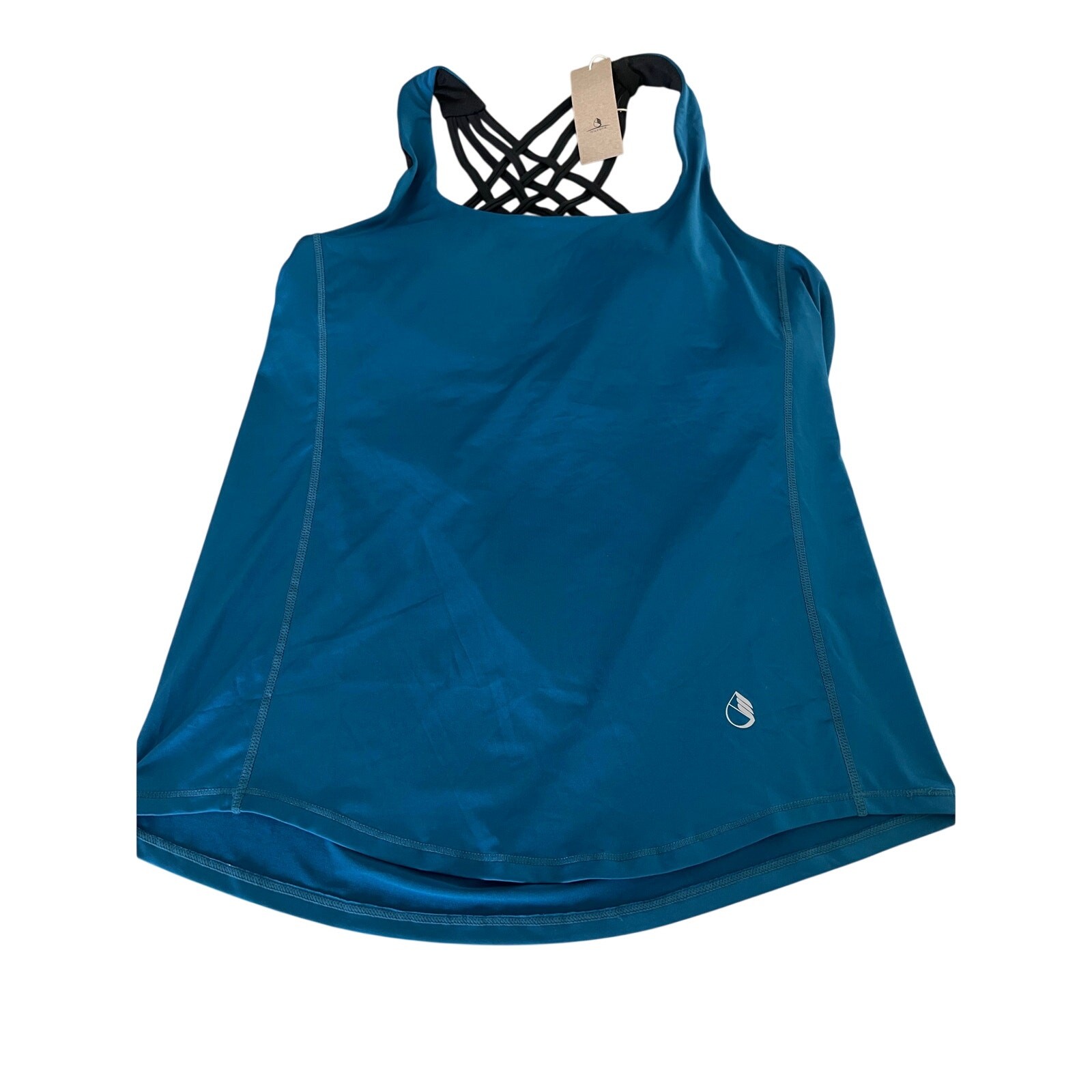 Teal Blue & Black Activewear Top with Attached Sports Bra Woman Size M (6/8)