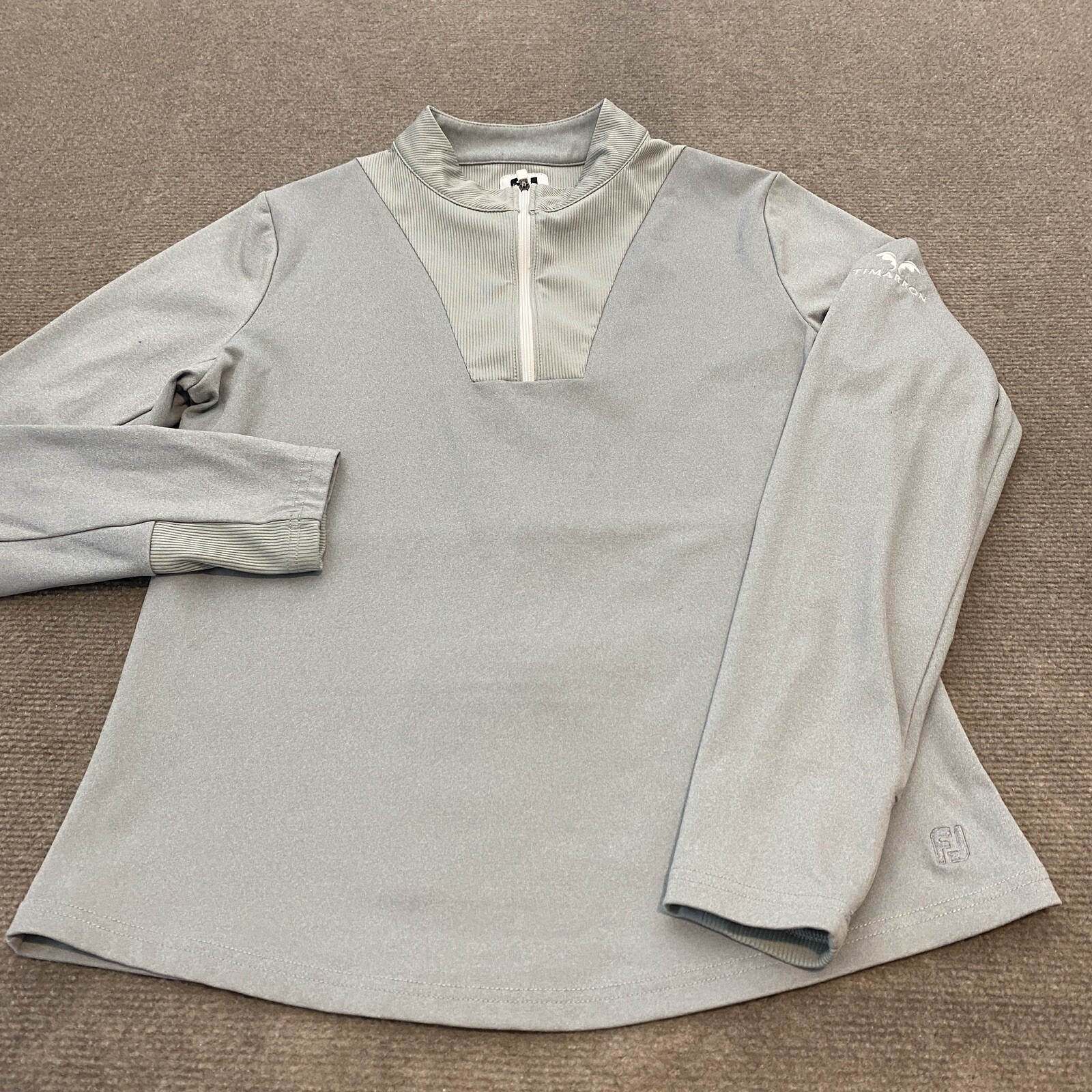 Footjoy Sweater Womens Small Gray 1/4 Zip Pullover Stretch Timarron Golf Logo