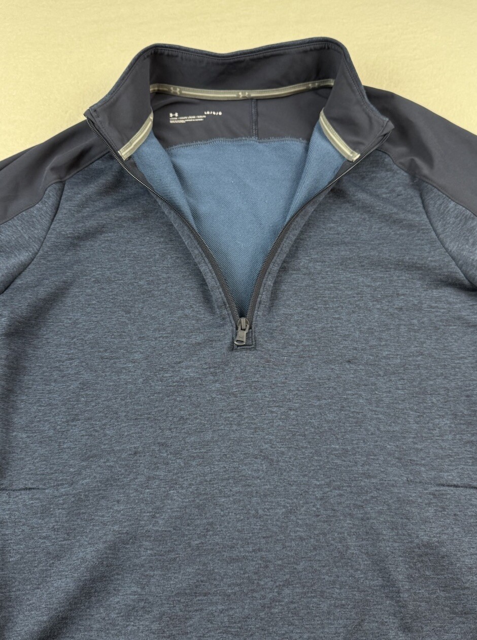 Under Armour 1/4 Zip Mock Neck Pullover Blue Women’s L Loose Fit Zip Pockets