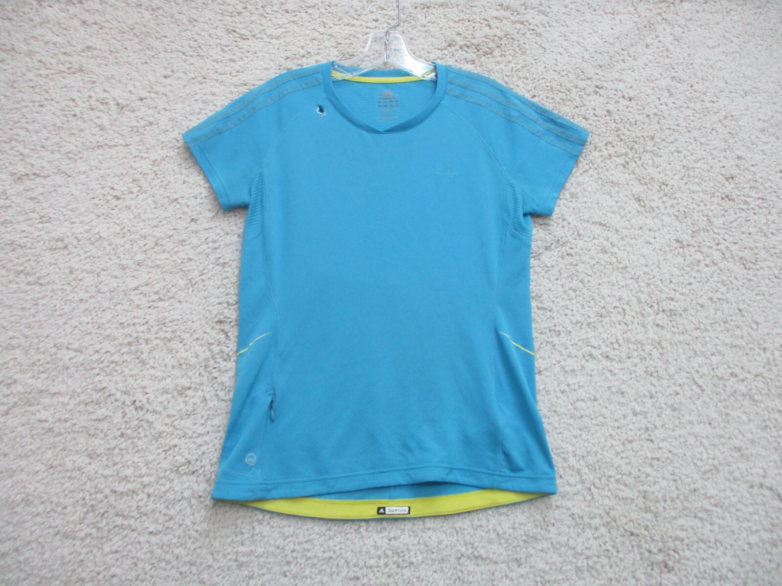Adidas Shirt Large Adult Blue Athletic Running Zip Pockets Stretch Logo Womens L