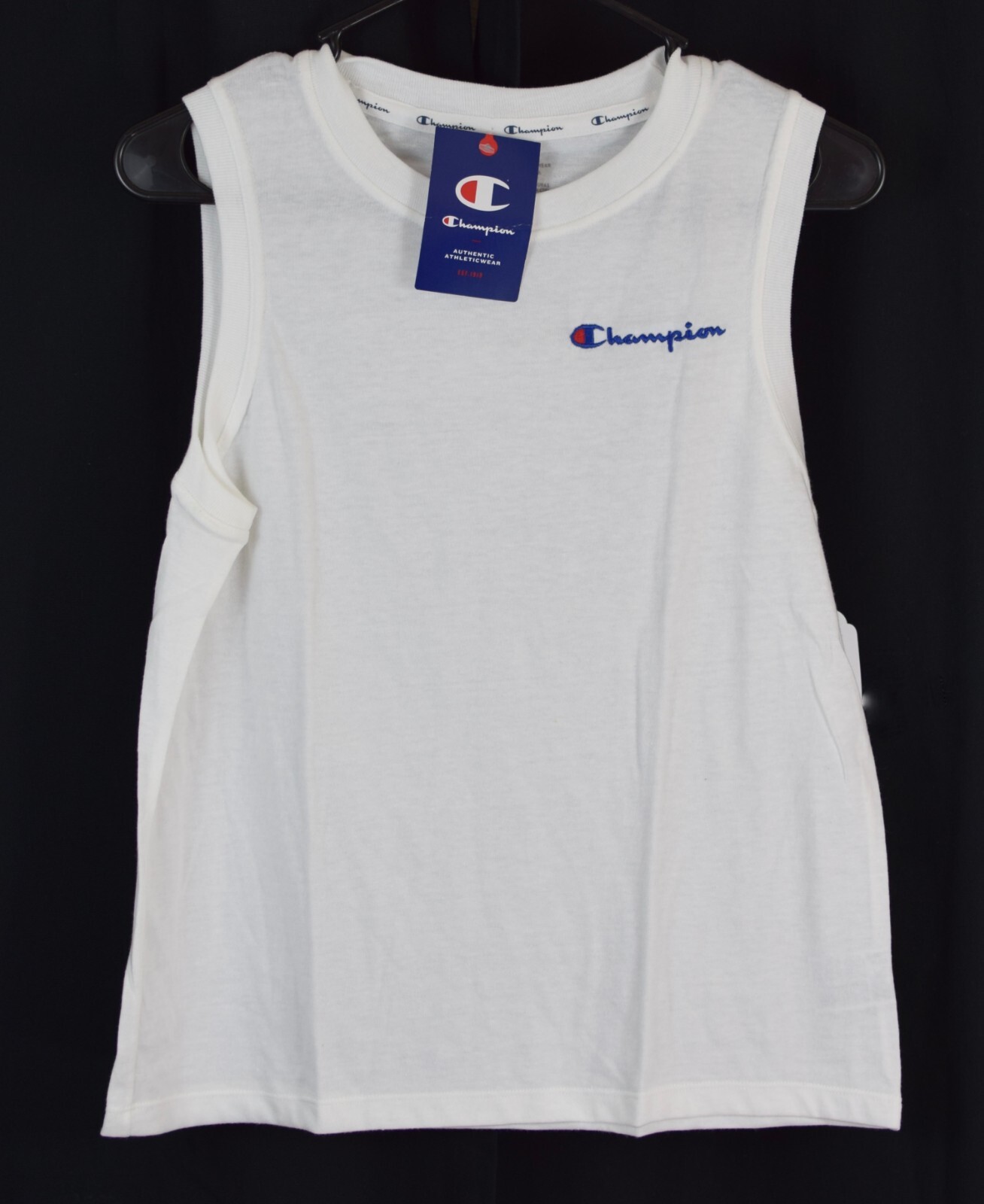 Champion Women’s Powerblend Muscle Tank Left Chest Script White Size Medium