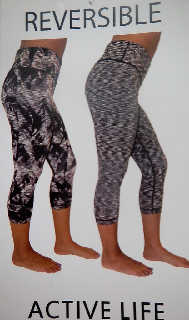 Active Life 123 Reversible Workout Yoga Capri Spandex Leggings Woodgrain BLK $78