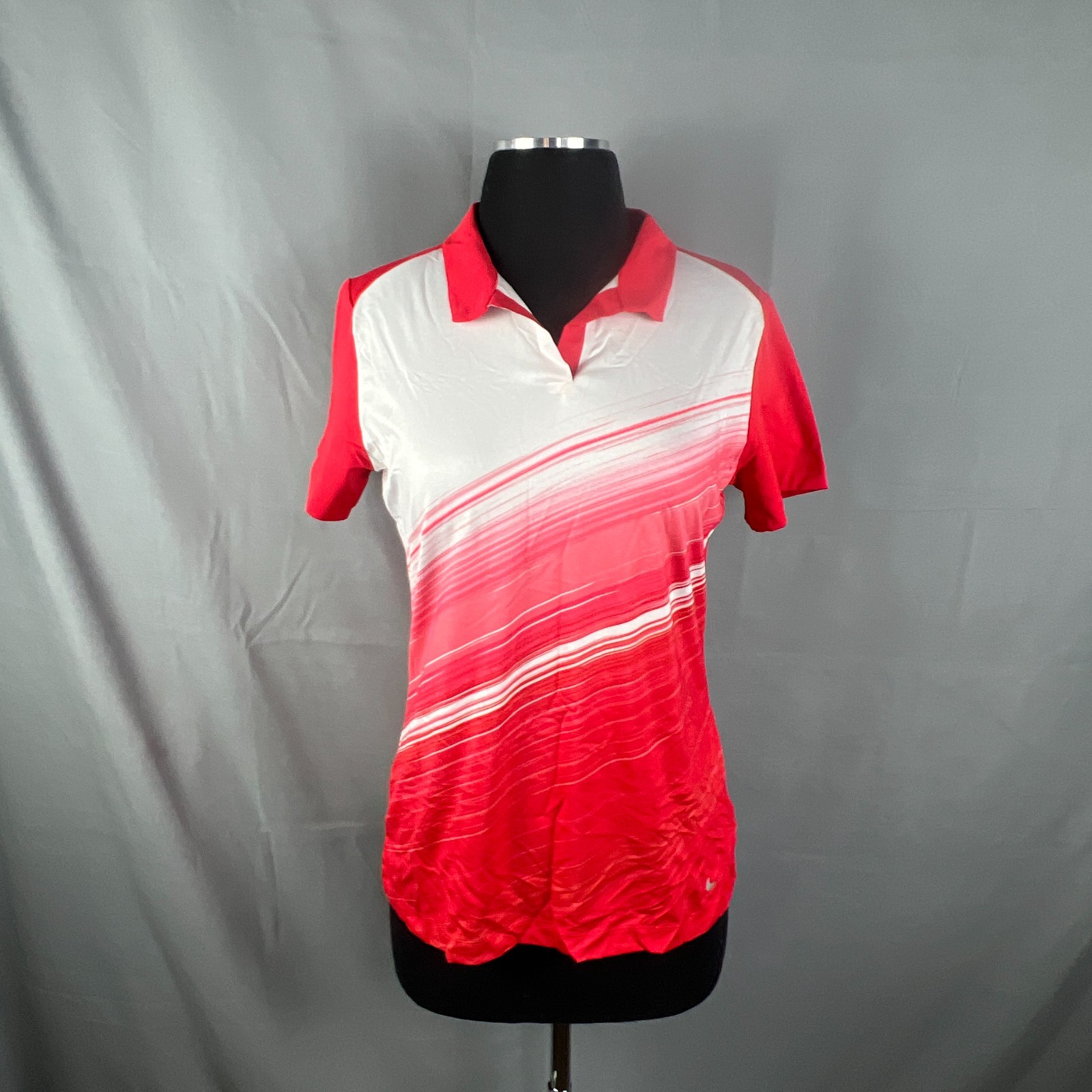 Nike Dri Fit Golf Tour Performance Polo Shirt Womens S Red White Speed Striped