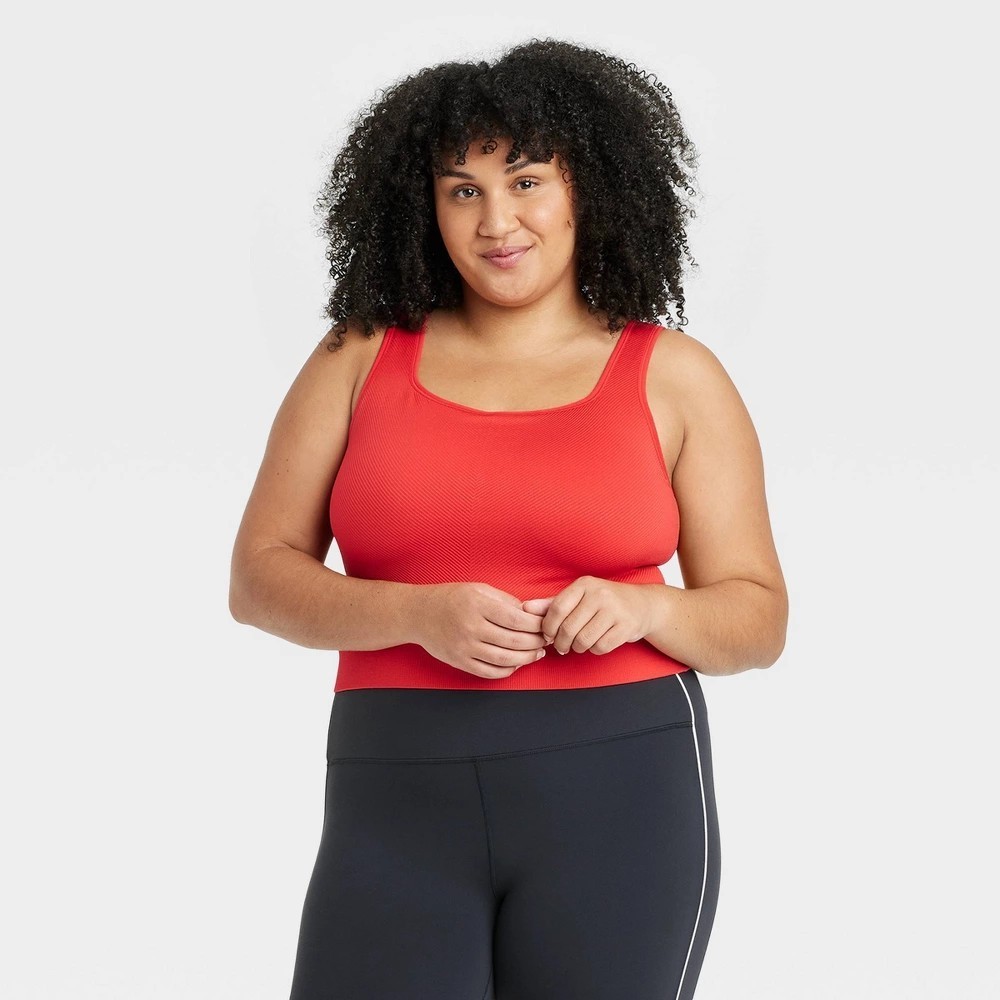 All In Motion Women’s MEDIUM Seamless Square Neck Cropped Tank Top Red New