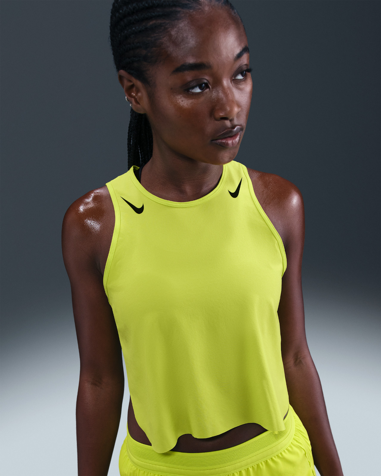 $80 Nike AeroSwift Women’s Cropped Running Tank Top -FN2713389 -Cyber-Medium-New