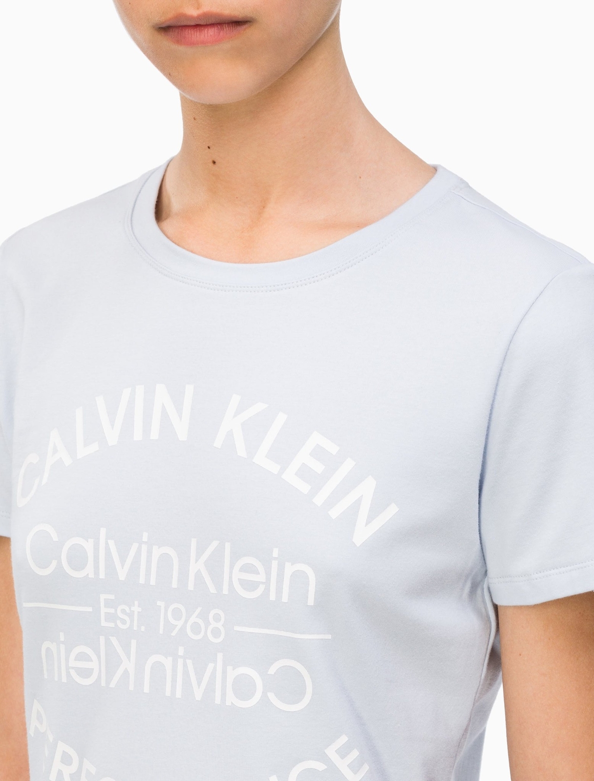 Calvin Klein Top Performance Tee Shirt Emblem Logo Women Blue Sz S NEW NWT AM12