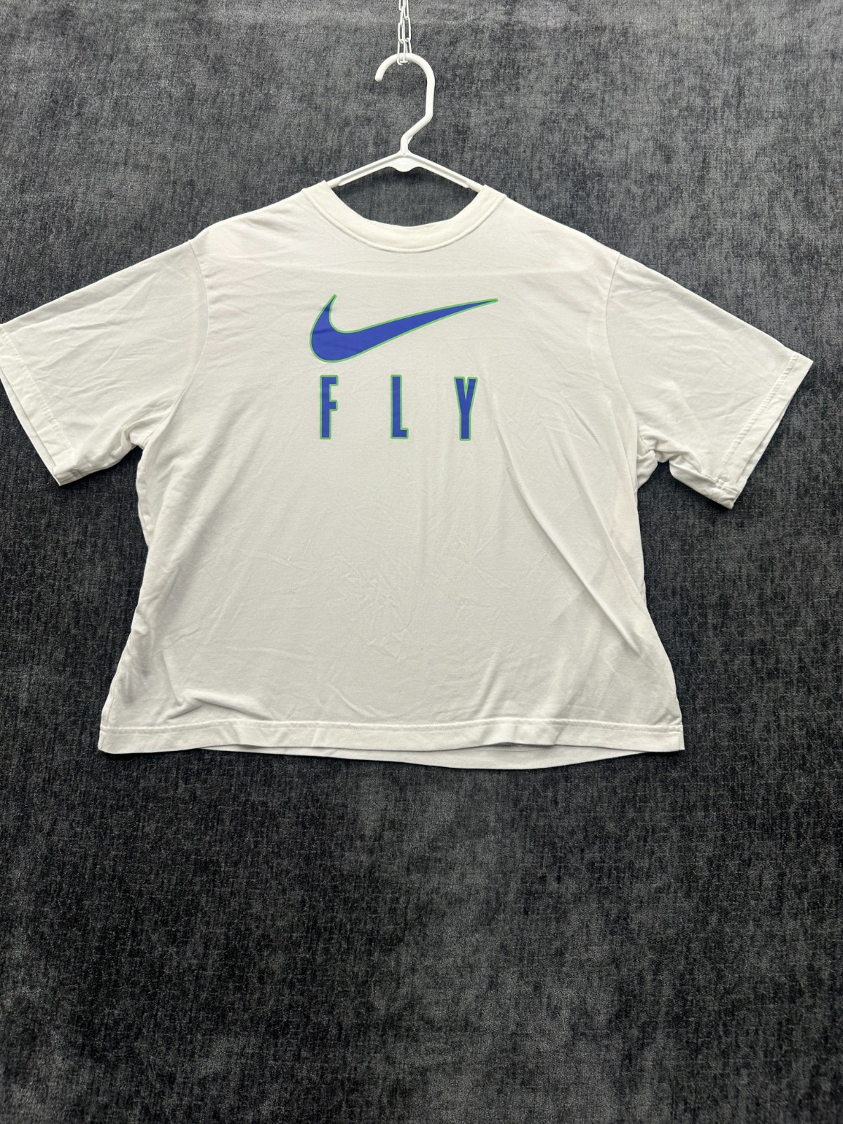 Nike Fly Dri Fit T Shirt Womens Medium White Loose Fit Crew Neck Swoosh Logo Tee