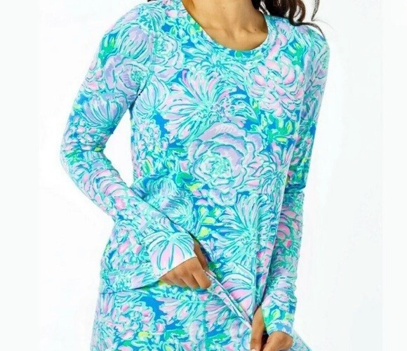 Lilly Pulitzer L3670 Multi Floral Upf 50+ Luxletic Renay Sunguard Top Size M
