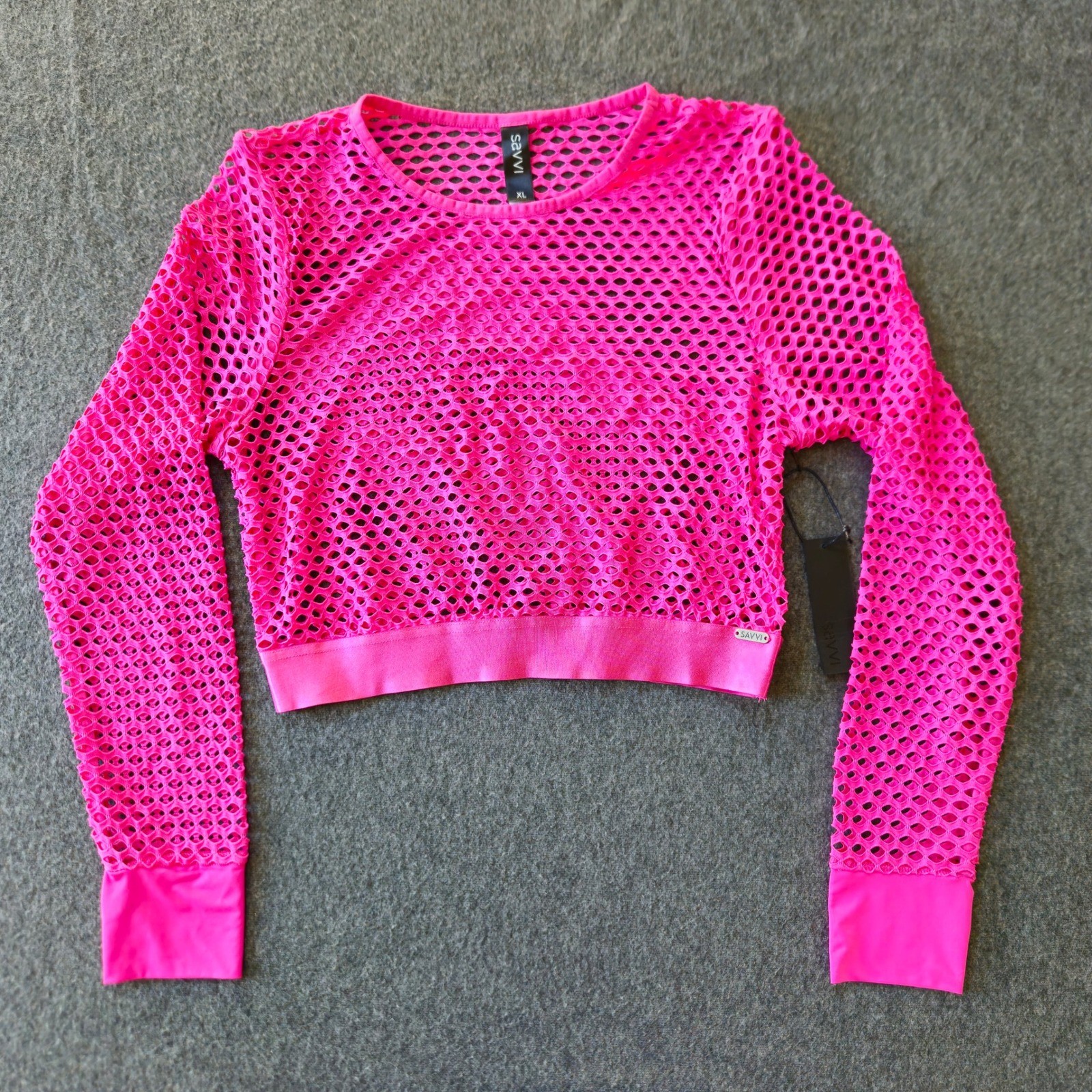 New! Savvi Hot Pink Fishnet Mesh Crop Top Neon Size XL Rave EDM Candy Barbie
