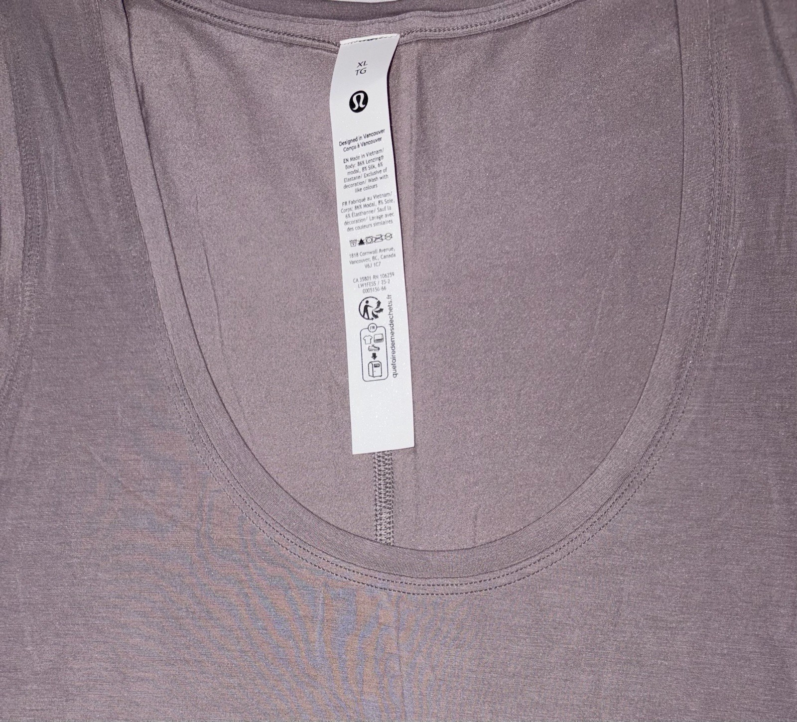NWT🎀LULULEMON🎀XLARGE🎀MODAL SILK SIDE SPLIT TANK🎀4-WAY STRETCH🎀MAUVE GRAY