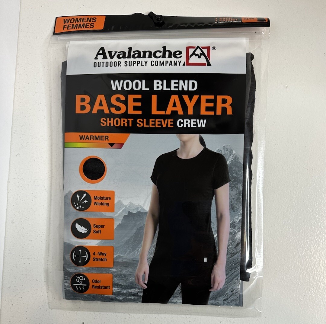 Avalanche Women’s Wool Blend Base Layer Short Sleeve Crew Black Medium **NEW**