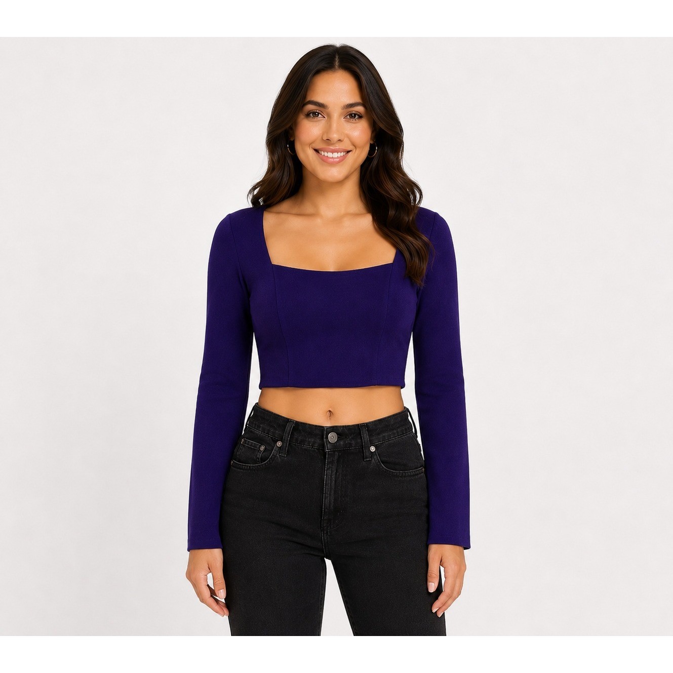 ZARA Dark Purple Crop Square Neck Pullover Top Womens size S Academia Streetwear