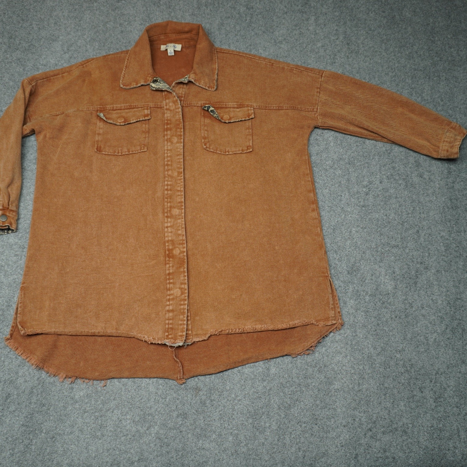 She + Sky Shacket Women’s L Rust Orange Cotton Snake Print 3/4″ Sleeve Top