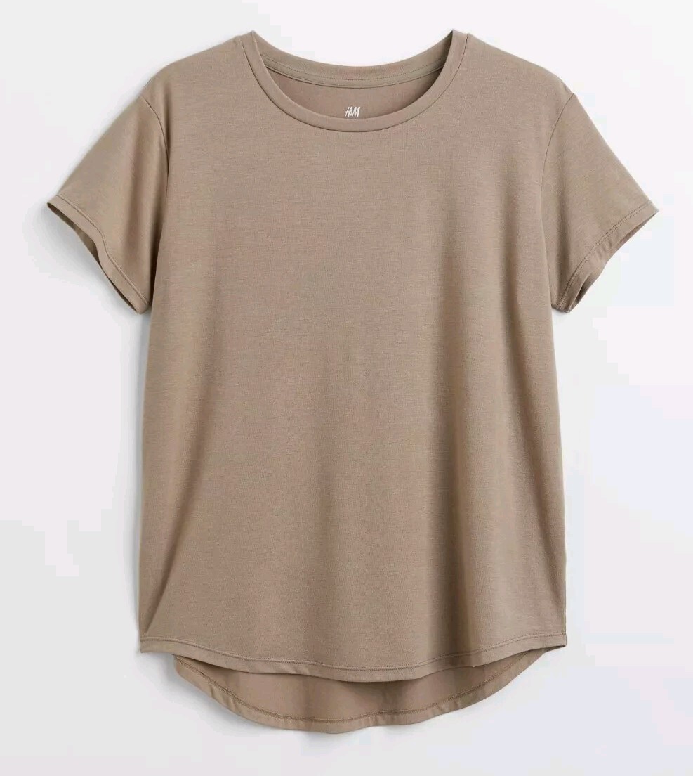 H&M Dark Beige Short Sleeve Sports Top Active Quick Dry BNWT Women’s Small