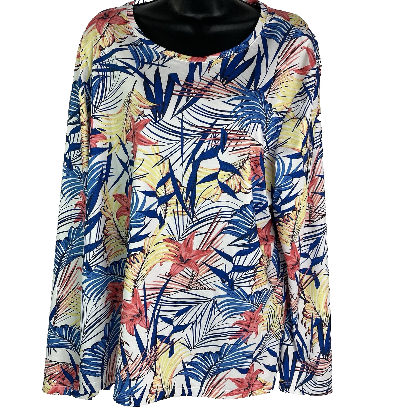 Coral Bay Energy XL Women’s Long Sleeve Rash Guard Top White Colorful Palm Leafs