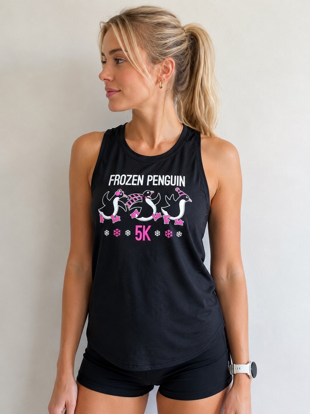 Leslie Jordan Frozen Penguin 5K Running Tank Top Black Pink Women’s Medium