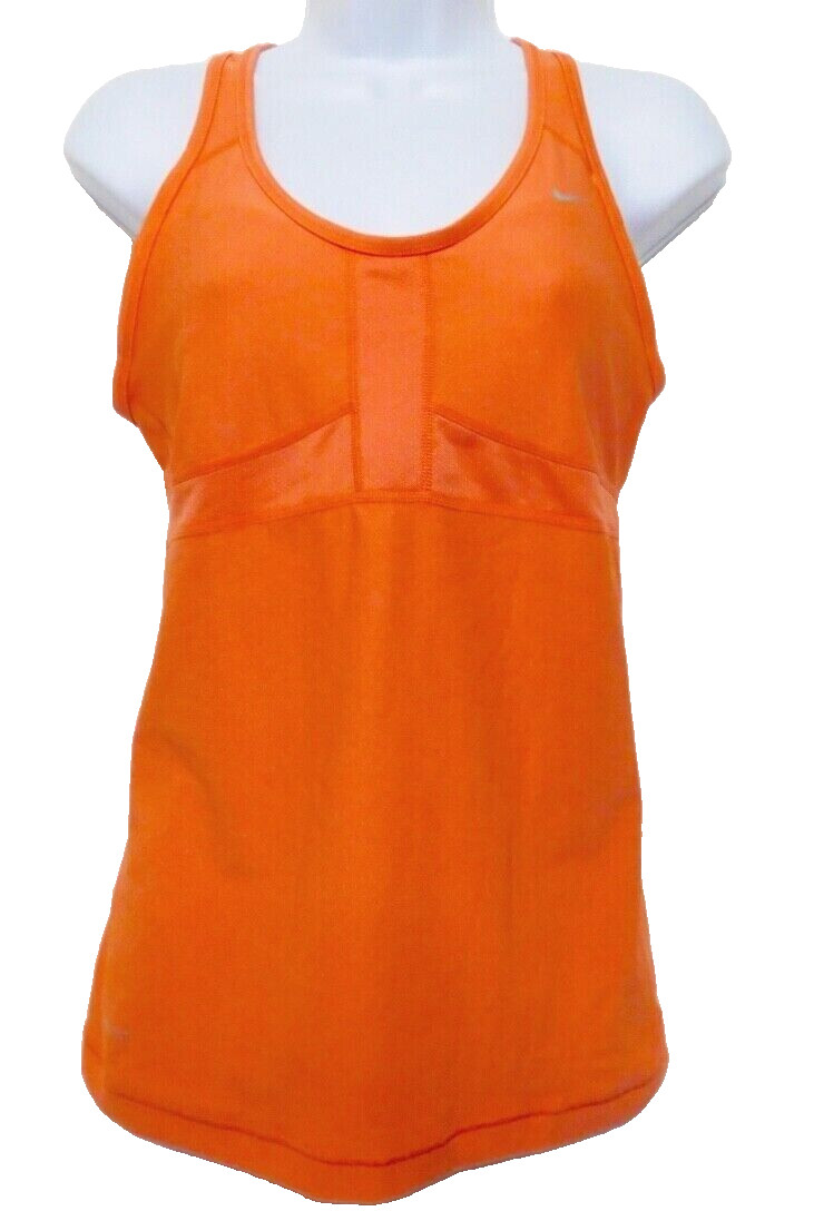 NIKE Dri-Fit Athletic Tank Top Shelf Bra M Racerback Tiger Orange Gym Yoga