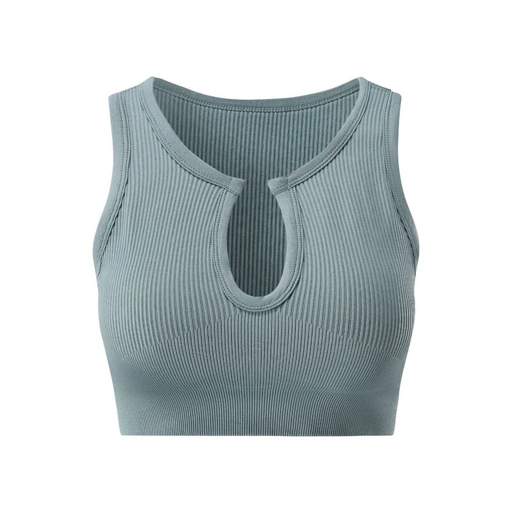 Shape Me Up Ribbed Notched Crop Top Cool Teal Seamless Athletic Tank Size XS
